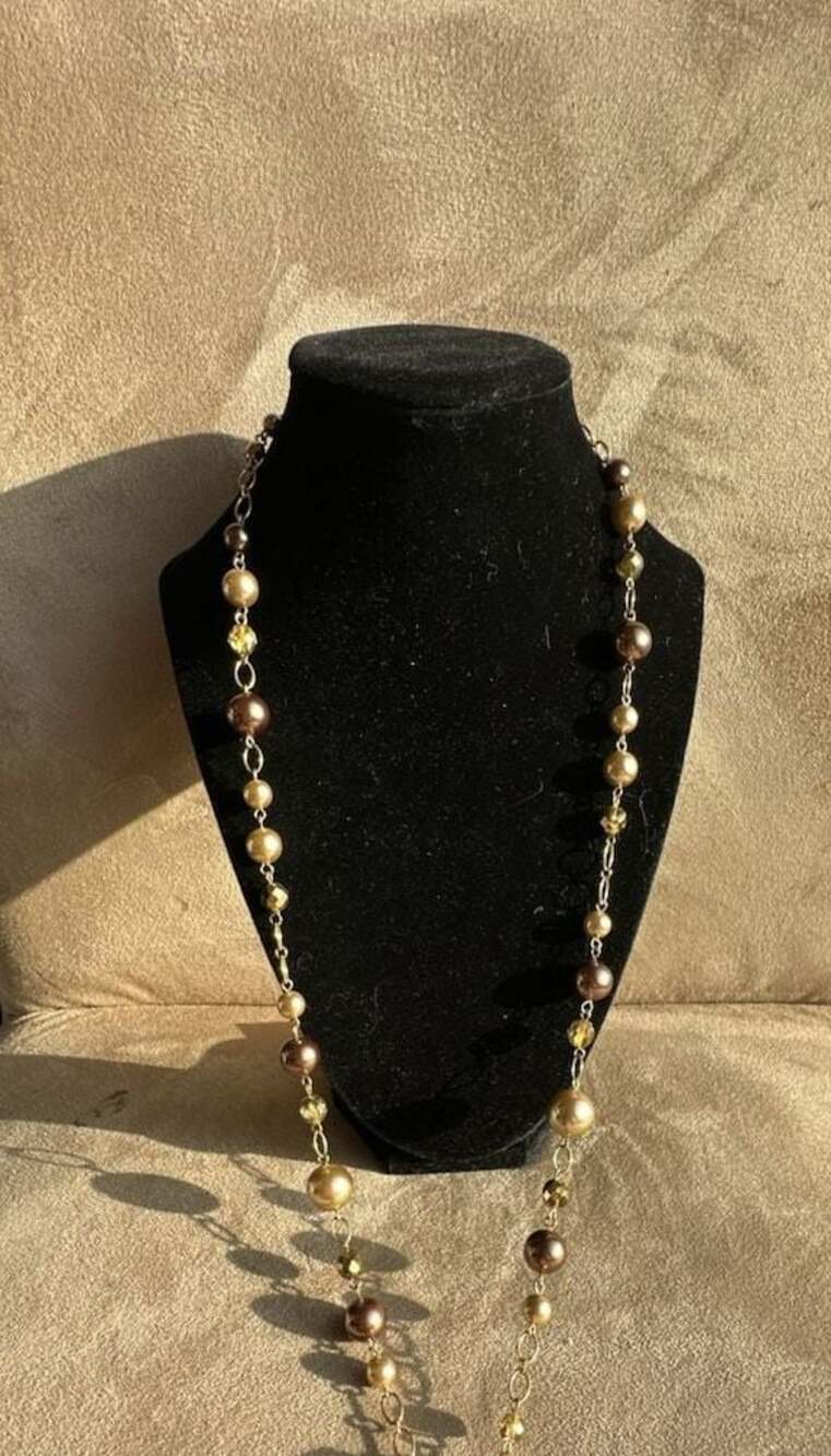 Lia Sophia Gold-Tone Chain Necklace with Mocha and Bronze Faux Pearls